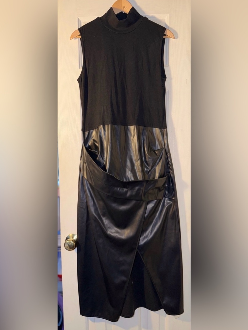 Commense Sleeveless Black Faux-Leather Panel Midi Dress XL - NWT